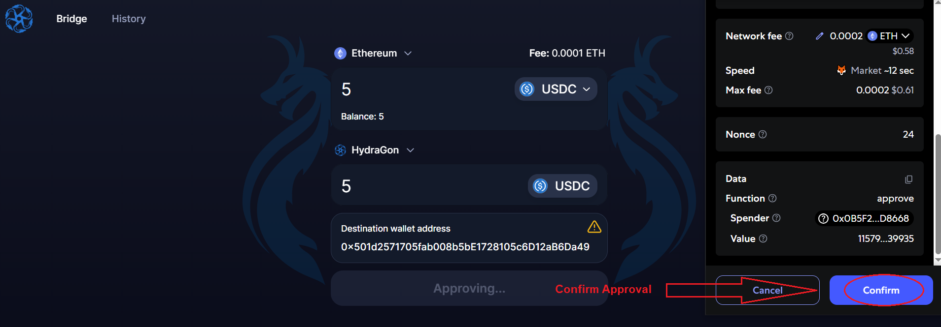 Confirm the transaction in your Wallet