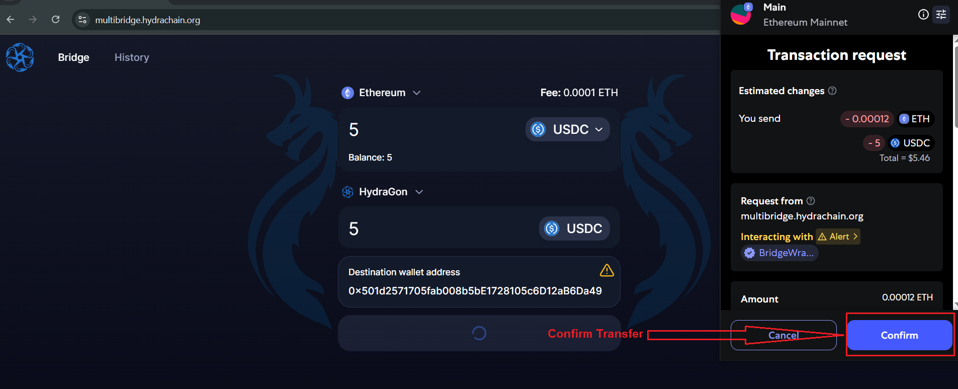 Confirm this transaction as well in your Wallet