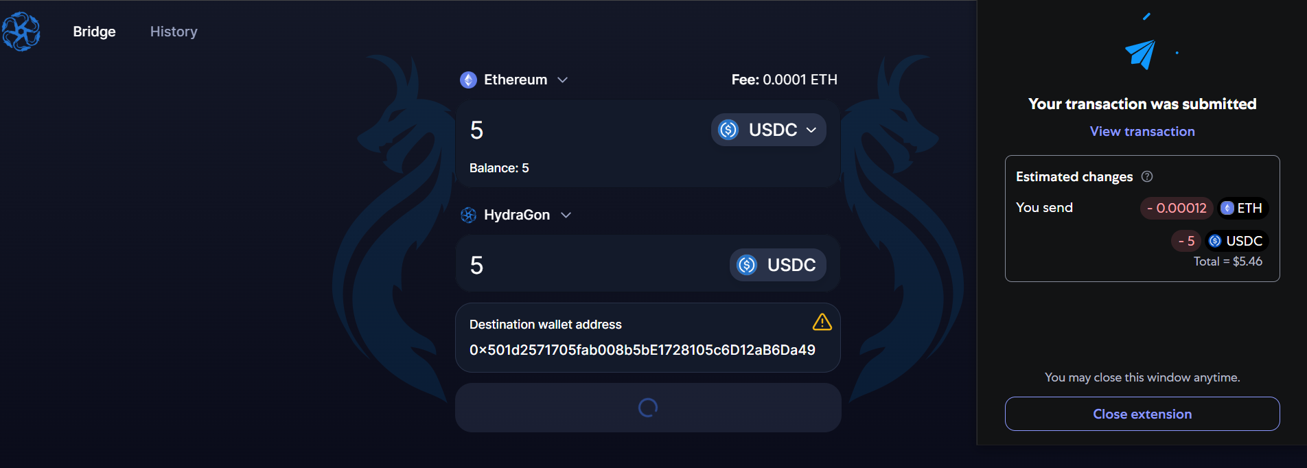 Transfer confirmed, Wait for 10 - 15 Minutes