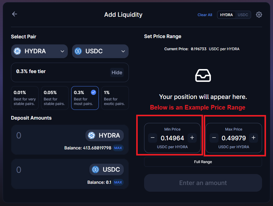 Enter Minimum and Maximum Price