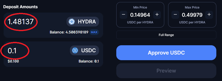 Enter amount of tokens for LP
