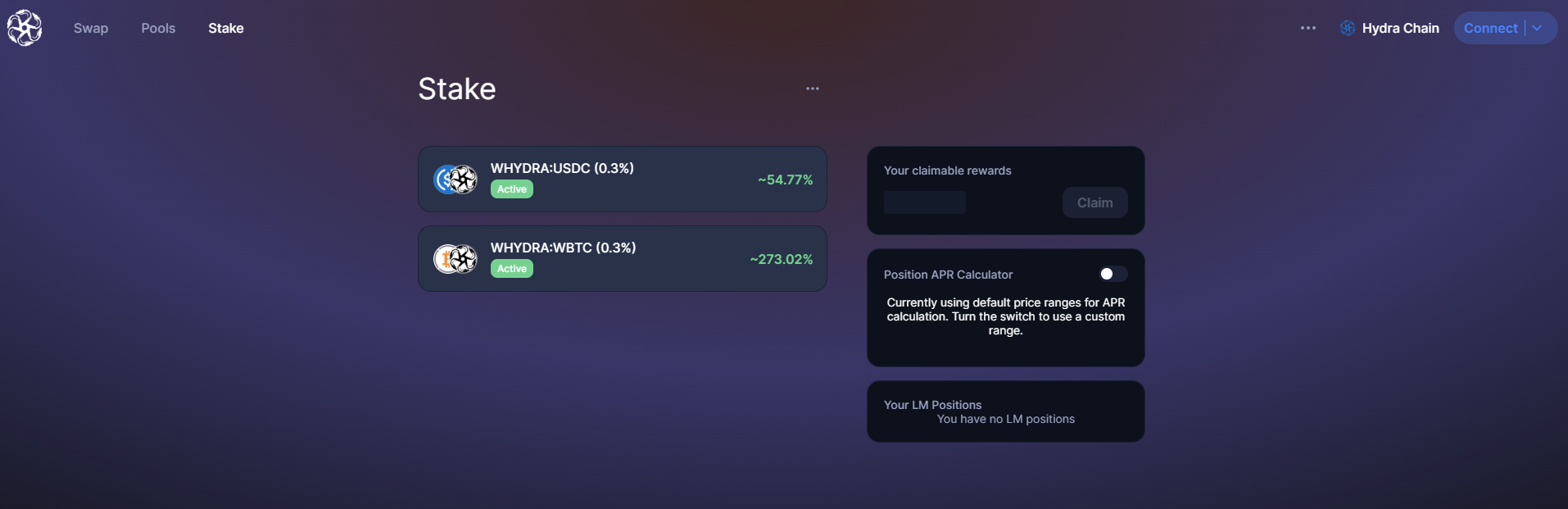 Active Liquidity Mining campaigns on HydraDEX