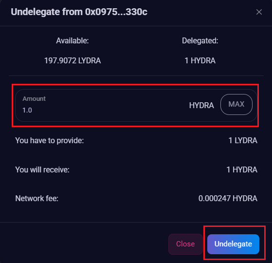Amount to undelegate