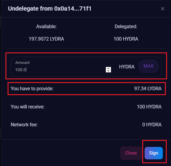 Vesting undelegate sign