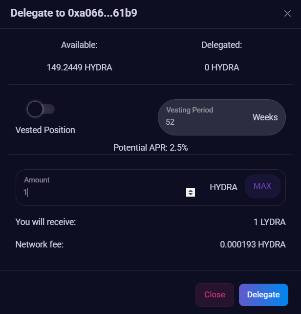 Unvested amount delegate